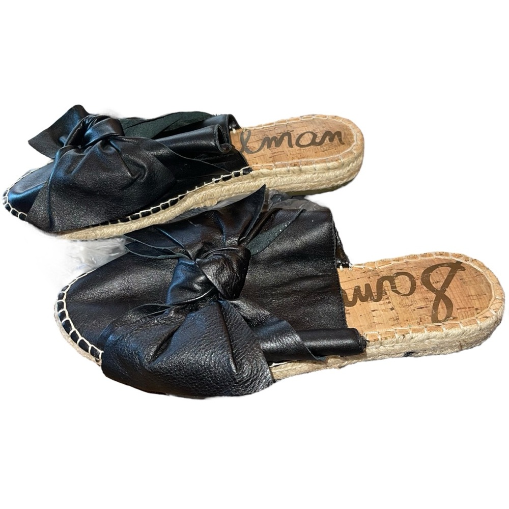 Sam Edelman Women’s Slip On Espadrille Size 8.5 Black Leather Upper Large Bow
